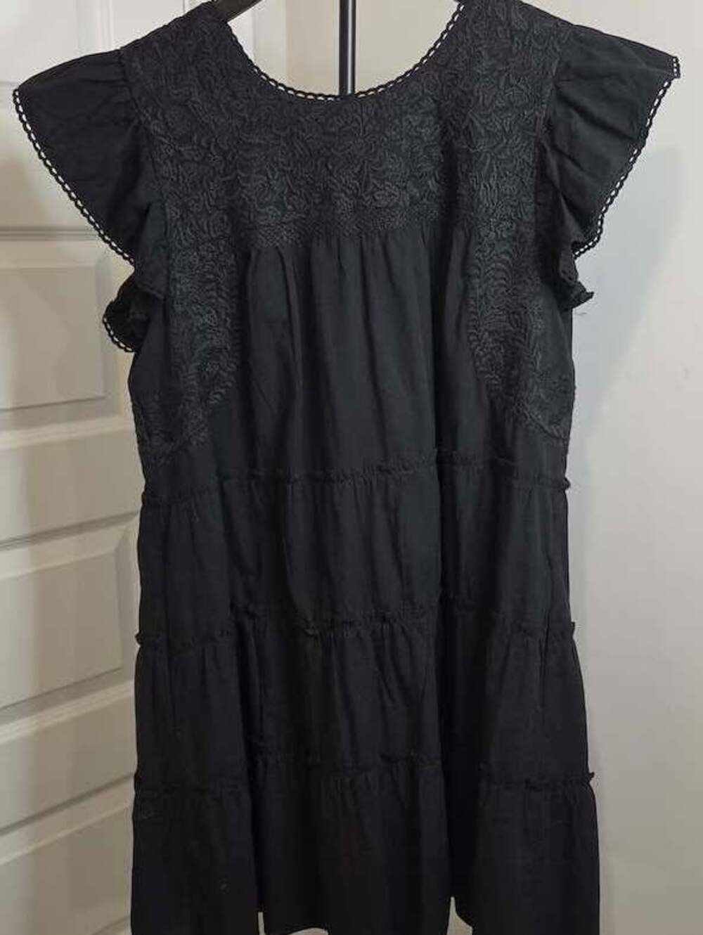 j.marie Black Embroidered Cotton Dress with Rayon Lining, Size Large